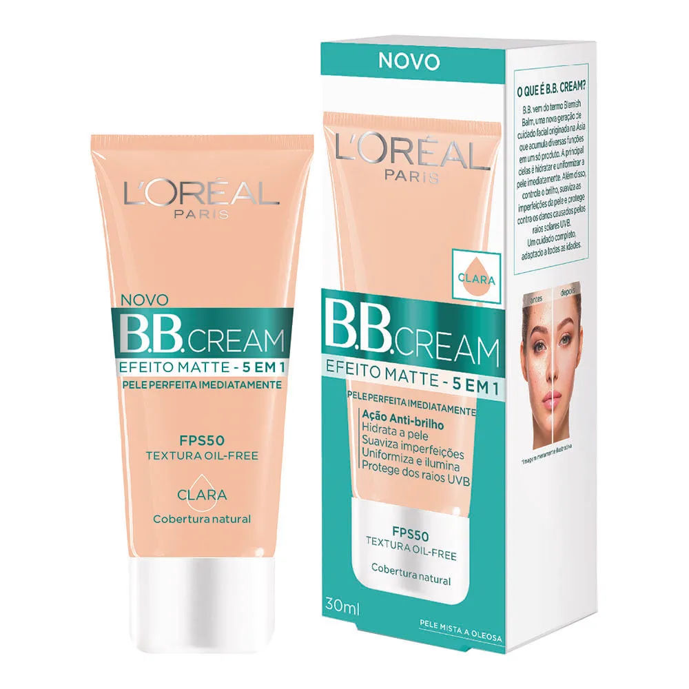 Base Líquida LOréal BB Cream Efeito Matte FPS50 Clara 30g