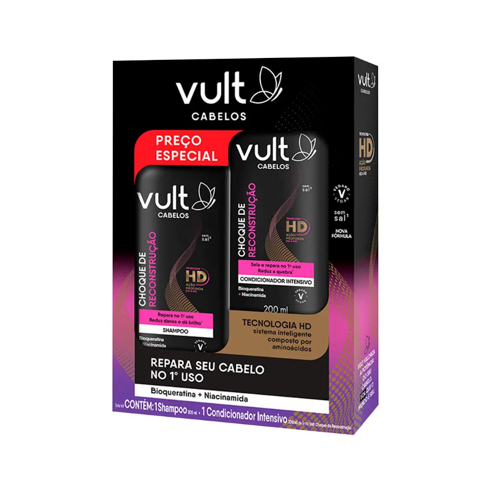 Shampoo E Condicionador Vult Cabelos 200ml Choque De Reconstrucao