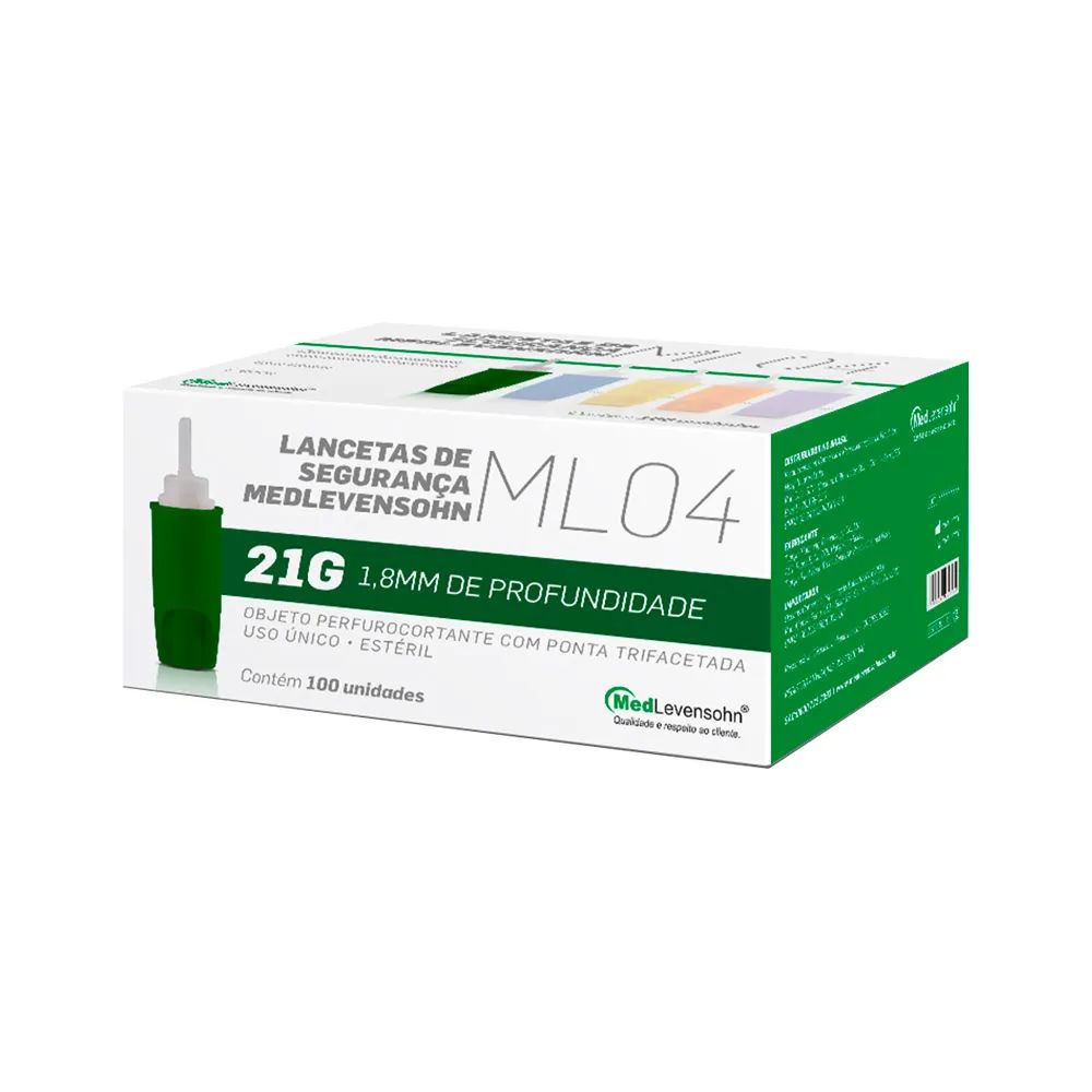 Lancetas de Segurança 21G 100 Unidades MedLevensohn