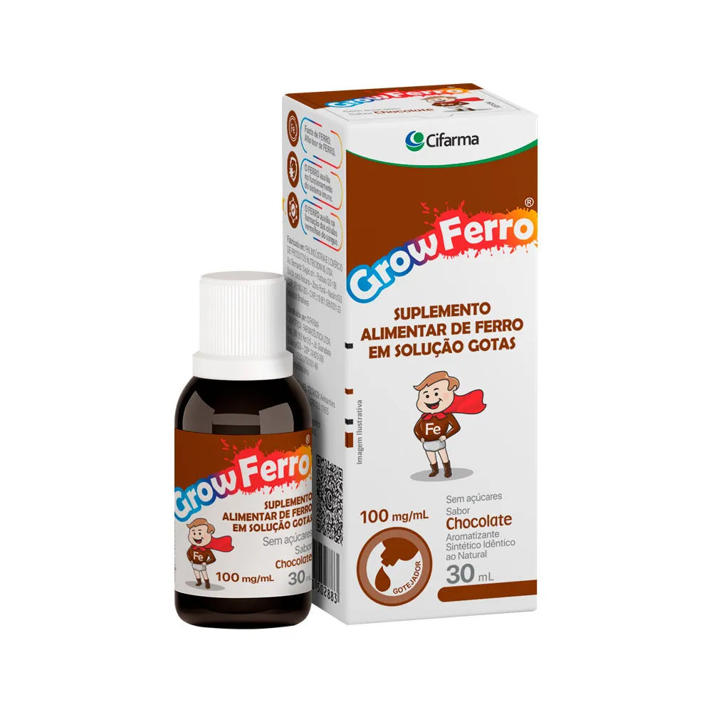 Suplemento Alimentar Grow Ferro 100mg/ml Solucao Gotas Sabor Chocolate  Cifarma 30ml