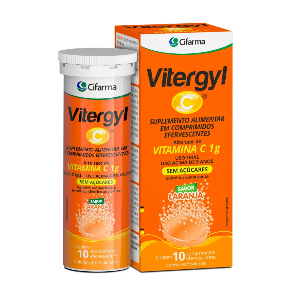 Suplemento Alimentar Vitamina C 1g Vitergyl C Laranja 10 comprimidos