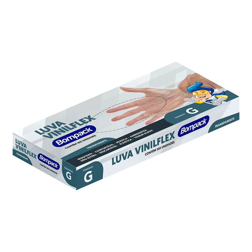 Luvas Vinilflex Bompack Sem Pó Grande 100 unidades