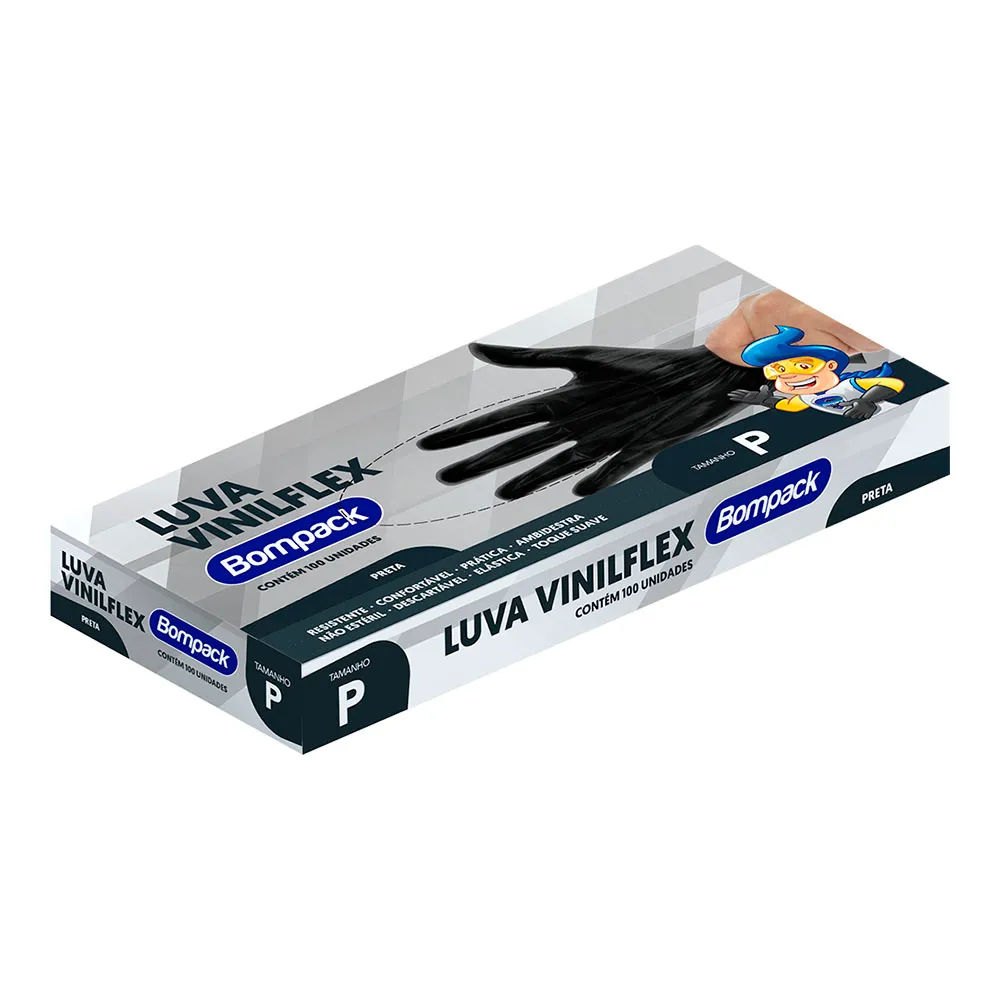Luva Vinilflex Com 100 Preta Sem Po P