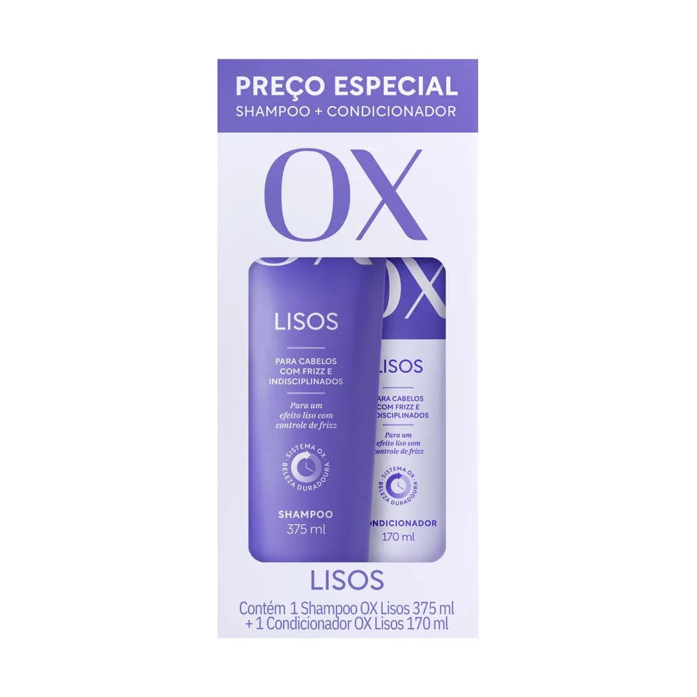 Kit OX Shampoo 375ml + Condicionador 170ml Liso Duradouro