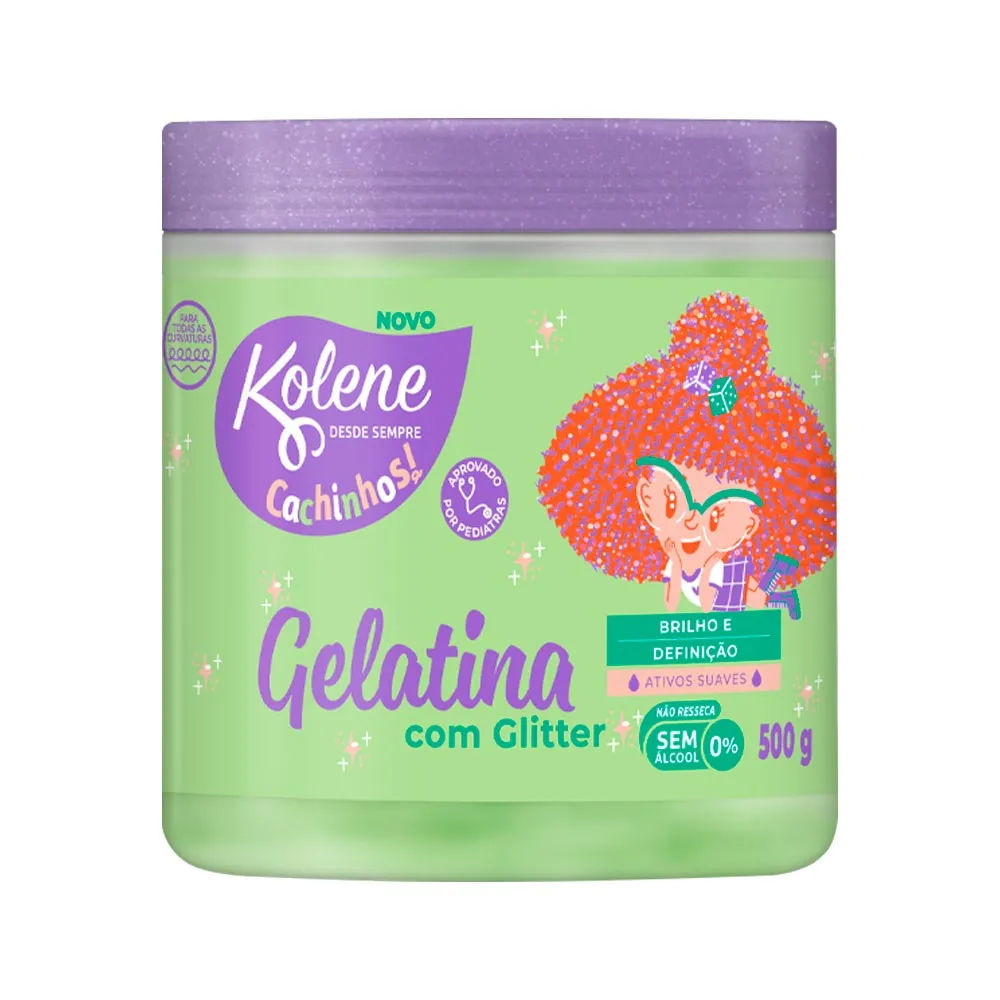 Gelatina Capilar Kolene Infantil Cachinhos Glitter Maçã Verde 500g