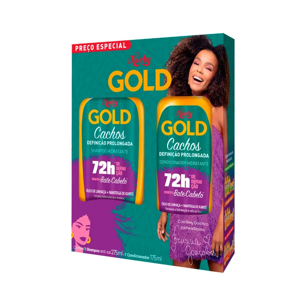 Shampoo + Condicionador Niely Gold Cachos 275+175ml Definicao Prolongada  Especial