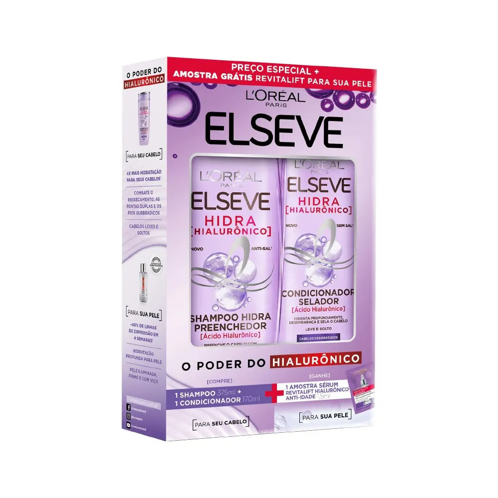 Shampoo + Condicionador Elseve 375+170ml Hidra Hialuronico + Amostra  Serum Revitalift Especial