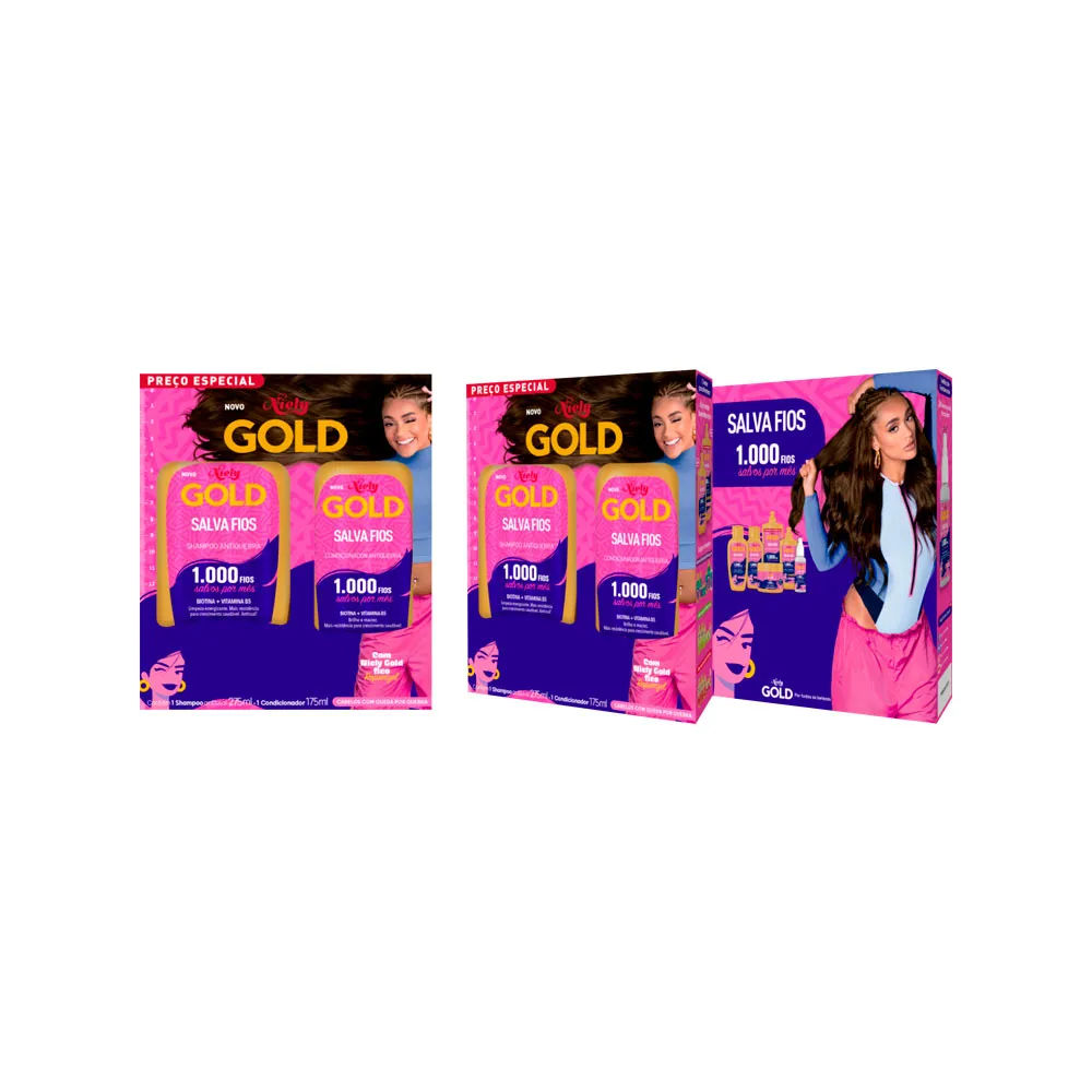Kit Niely Gold Shampoo 275ml + Condicionador 175ml Salva Fios