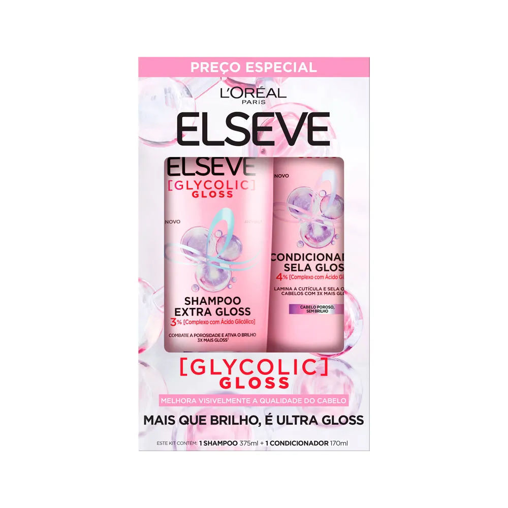 Kit Elseve Shampoo 375ml + Condicionador Glycolic Gloss 170ml
