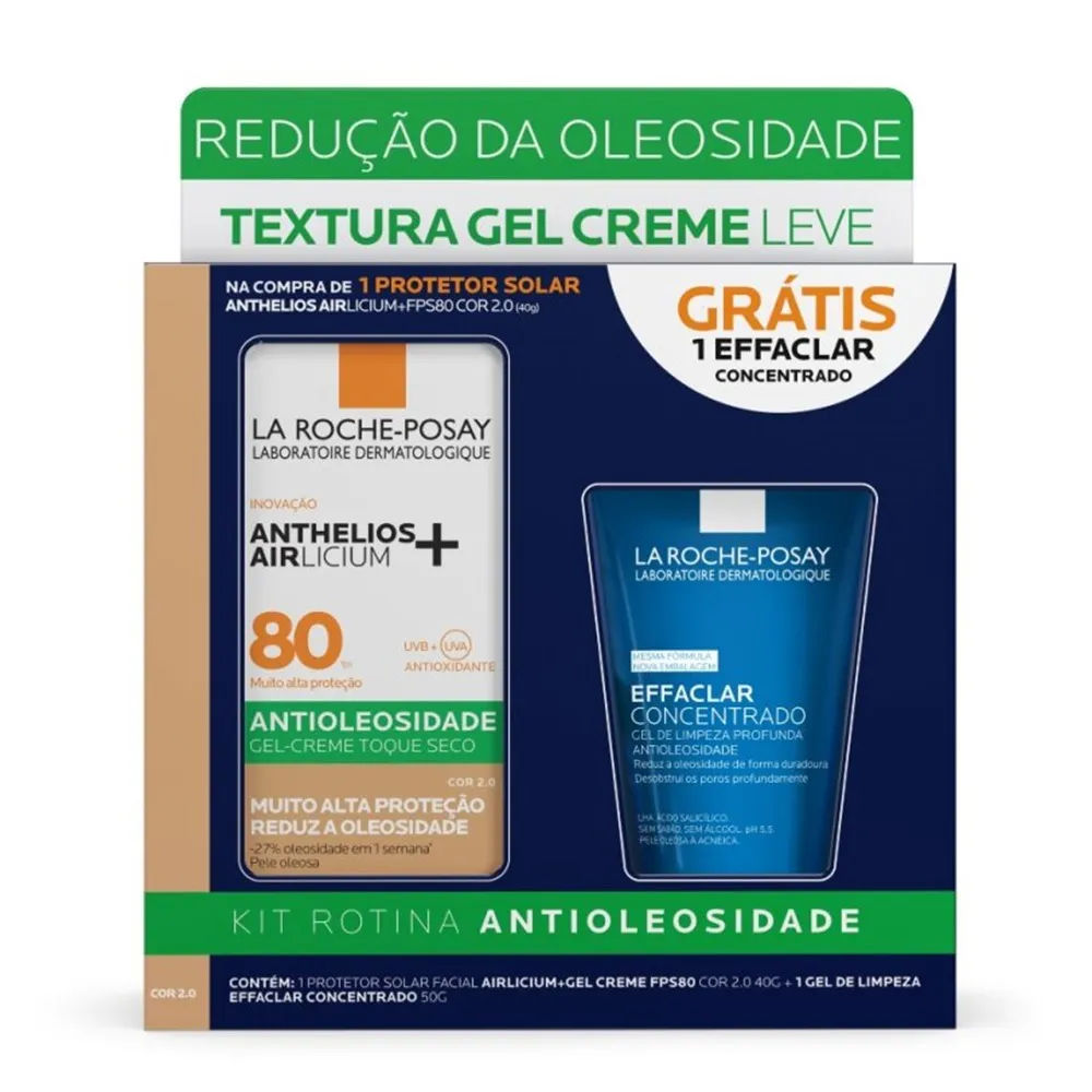 Kit La Roche Anthelios Airlicium 2 0 FPS80 40g + Effaclar Gel Concentrado 50g