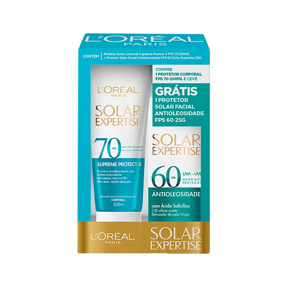 Kit Protetor Solar LOréal Solar Expertise Corporal FPS70 200ml + Facial FPS60 25g