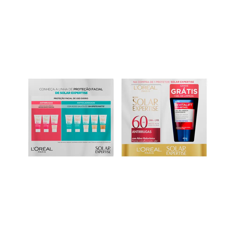 Protetor Solar Facial LOréal Antirrugas FPS60 40g + Gel de Limpeza Facial