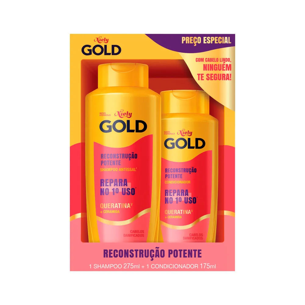 Kit Niely Gold Reconstrução Potente Shampoo 275ml + Condicionador 175ml