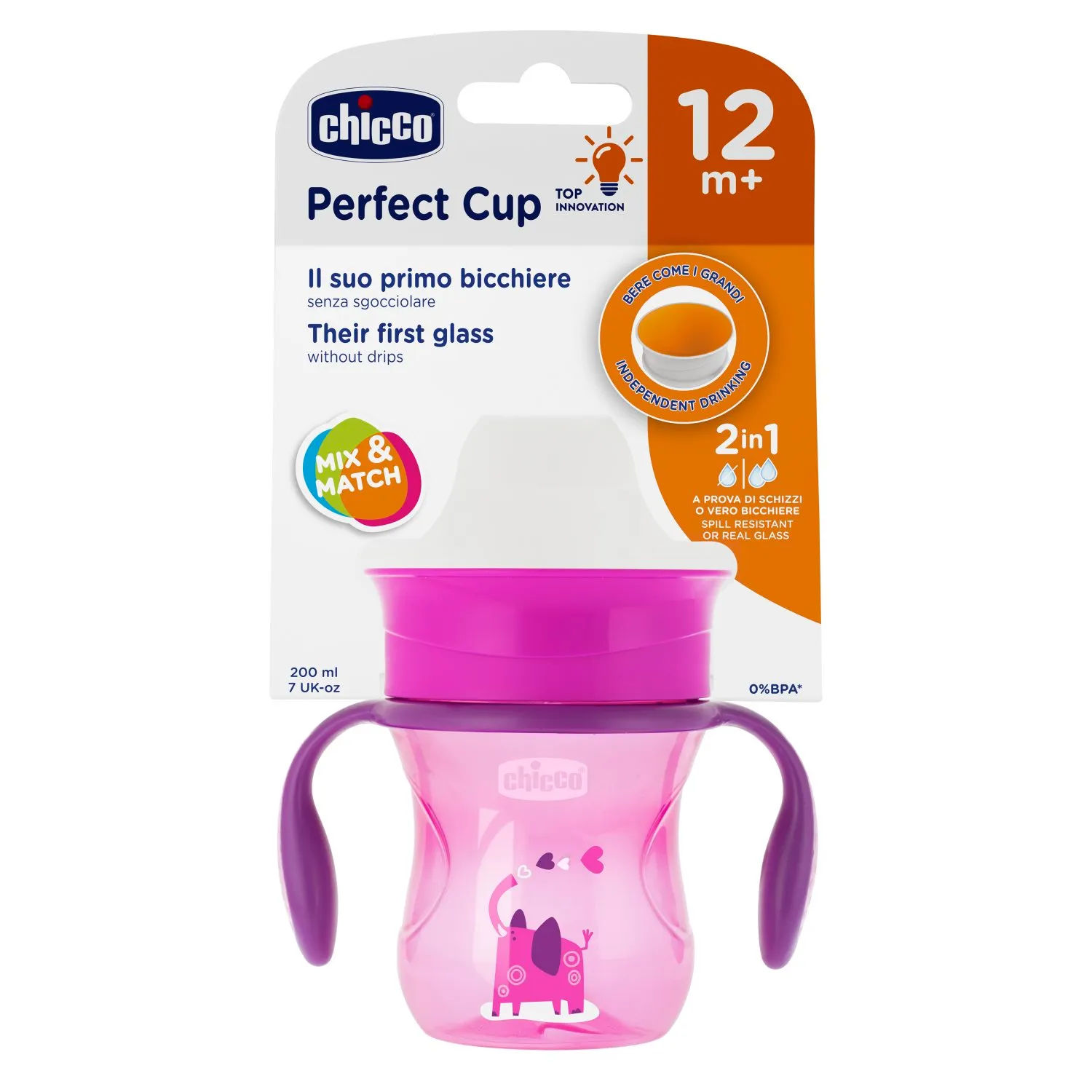 Copo Perfect 360 Chicco 200ml 12m+ Rosa