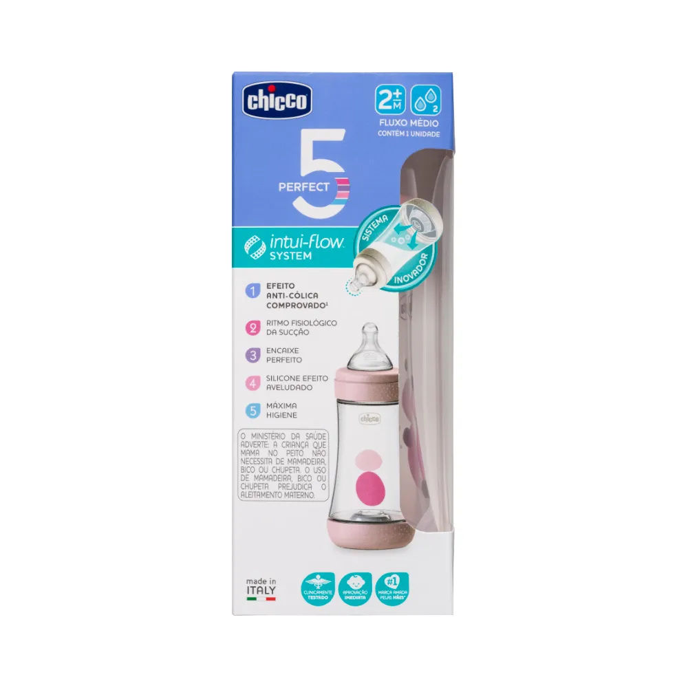 Mamadeira Chicco Perfect5 240ml Fluxo Medio Rosa