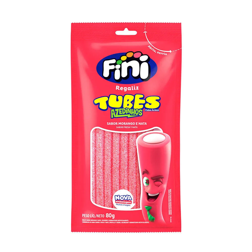 Bala Fini Gelatina Tubes Morango Cítrico 80g