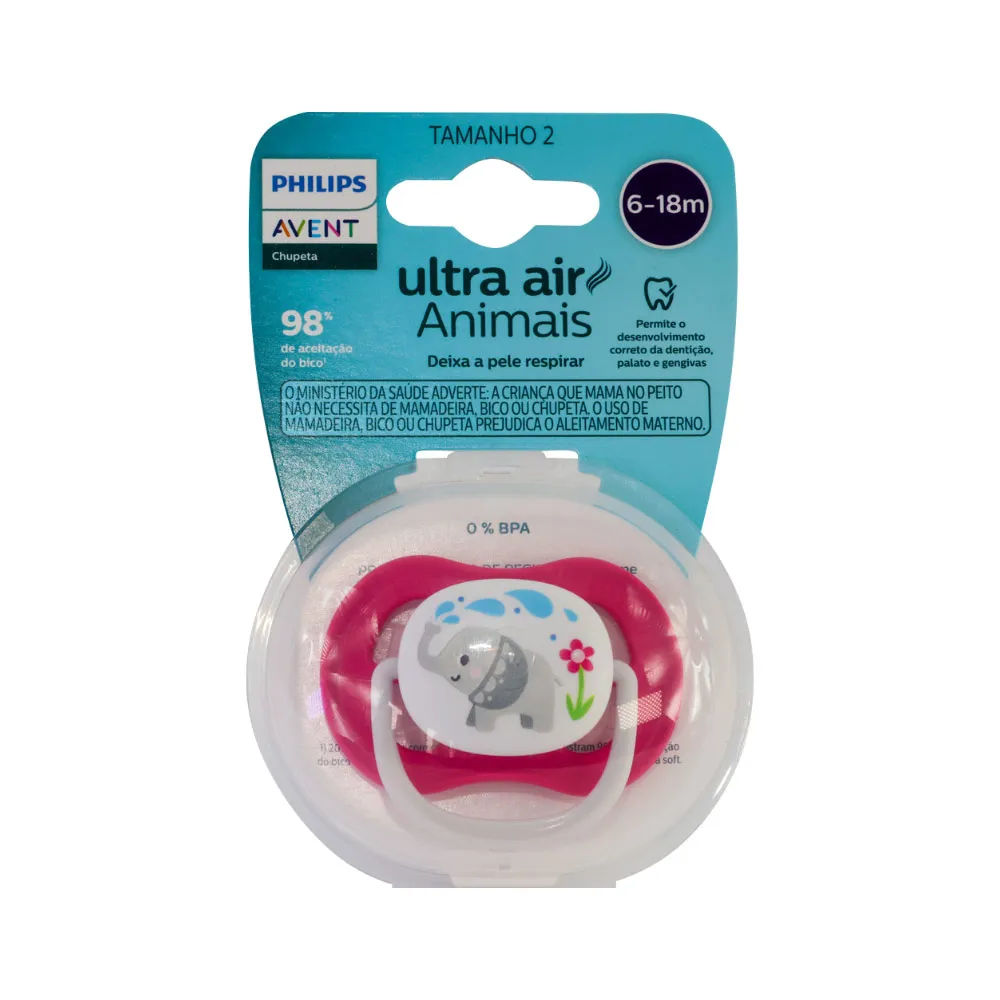 Chupeta Avent 6-18M SCF081/12 Ultra Air Elefante Rosa