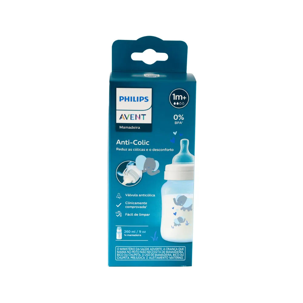 Mamadeira Avent Anti-colic 260ml Elefante Azul 1m+