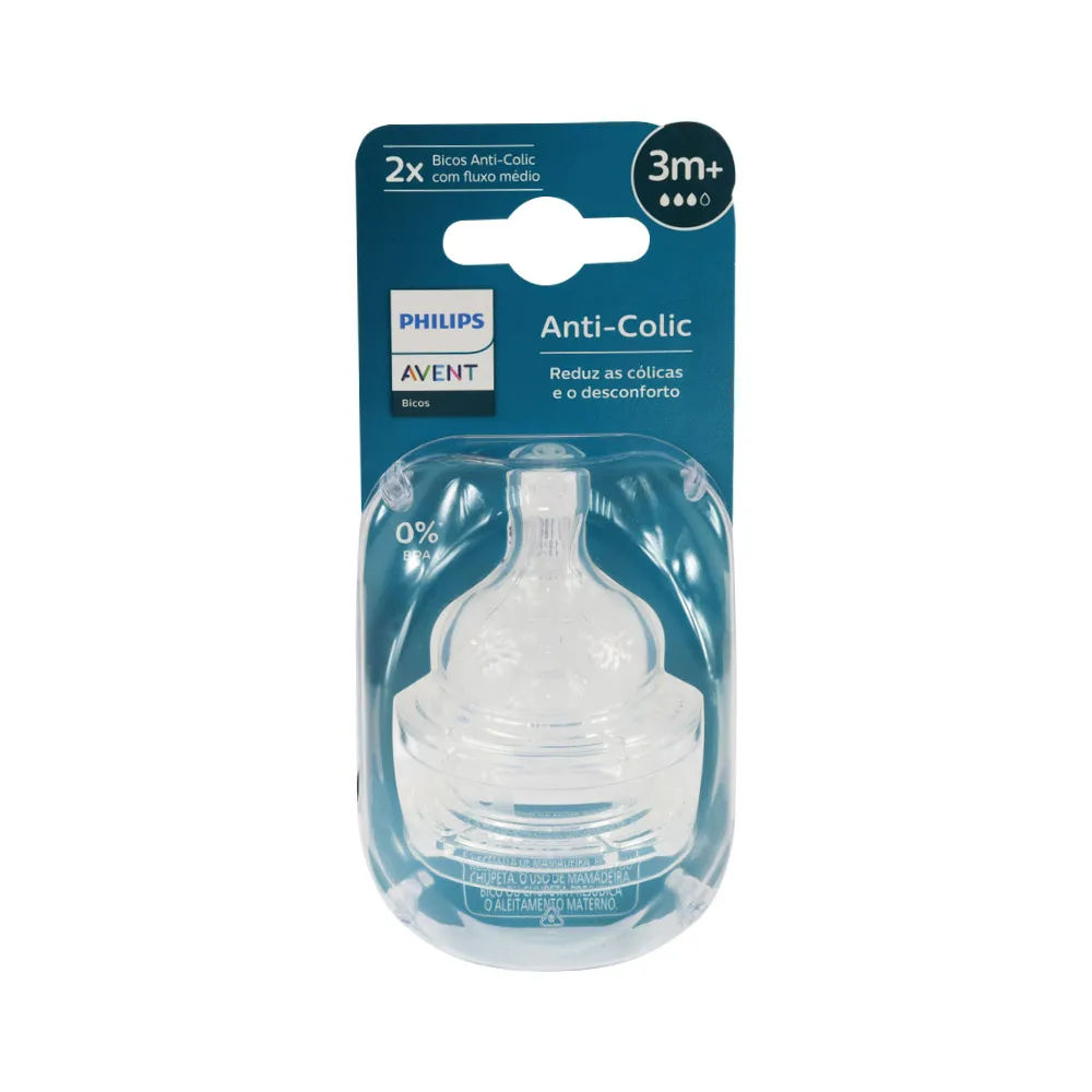 Bico Mamadeira Avent Anti-colic Com Fluxo Medio 3m+ Com 2