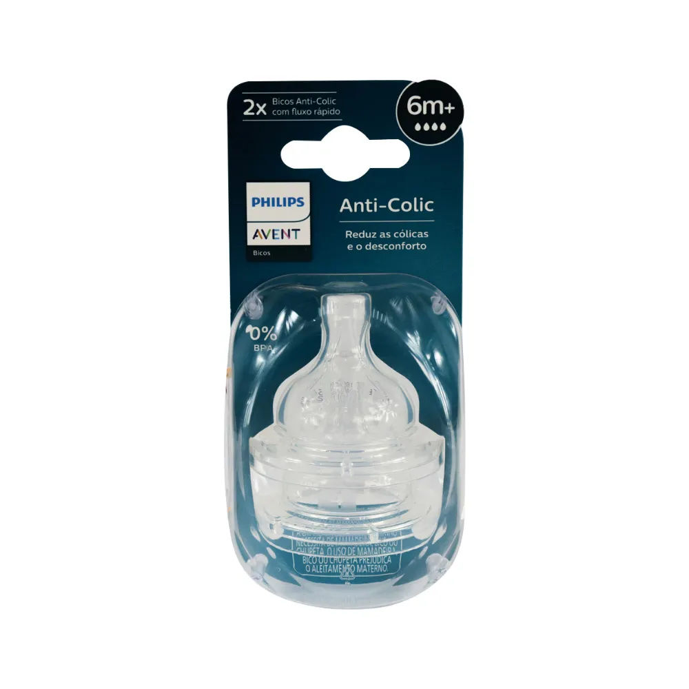 Bico Mamadeira Avent Anti-colic Com Fluxo Rapido 6m+ Com 2