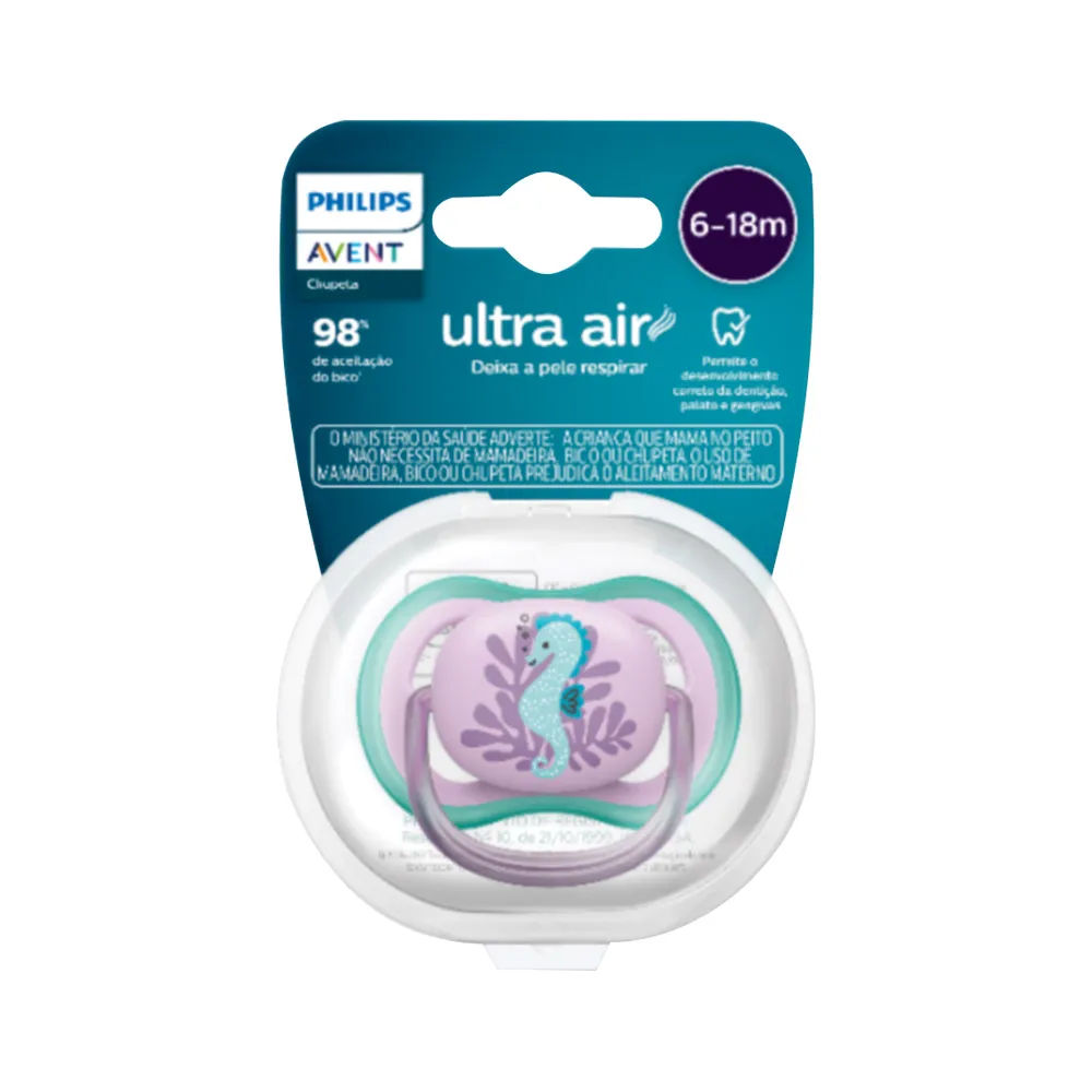 Chupeta Avent 6-18M SCF086/06 Ultra Air Decorada Rosa