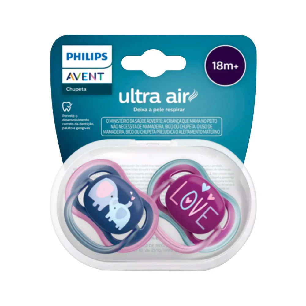 Chupeta Dupla Avent 18M SCF349/22 Ultra Air Azul e Rosa
