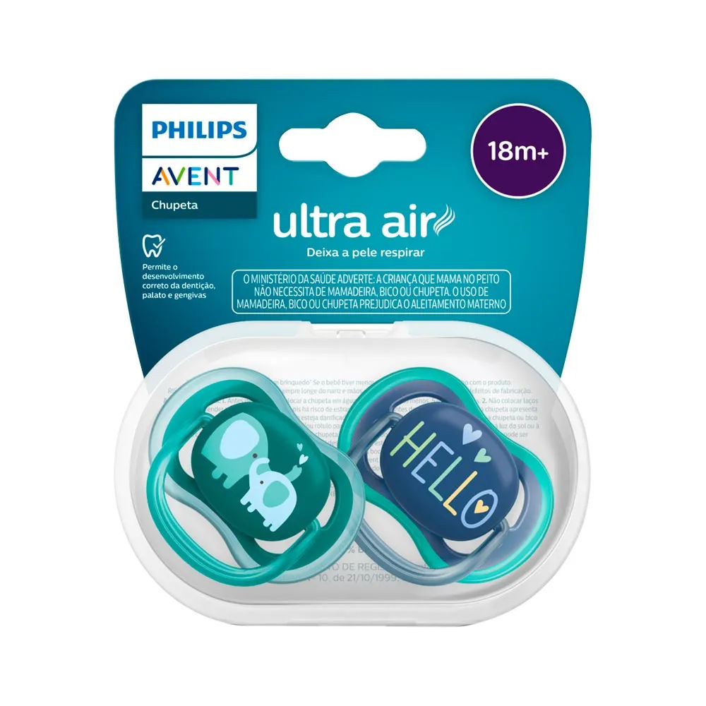 Chupeta Dupla Avent 18M SCF349/18 Ultra Air Azul e Verde