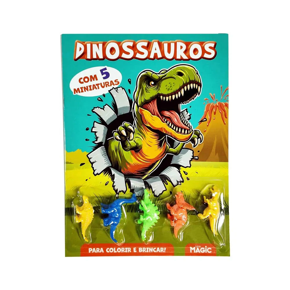 Livro Dinossauros Com 5 Miniaturas Magic