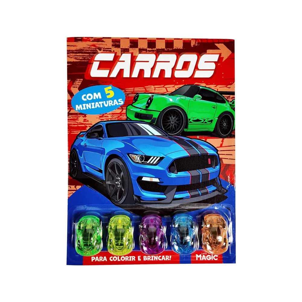 Livro Carros Com 5 Miniaturas Magic