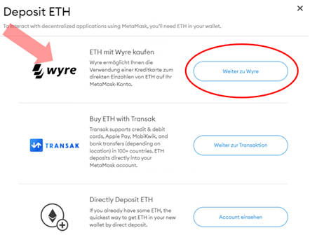 deposit eth with Wyre