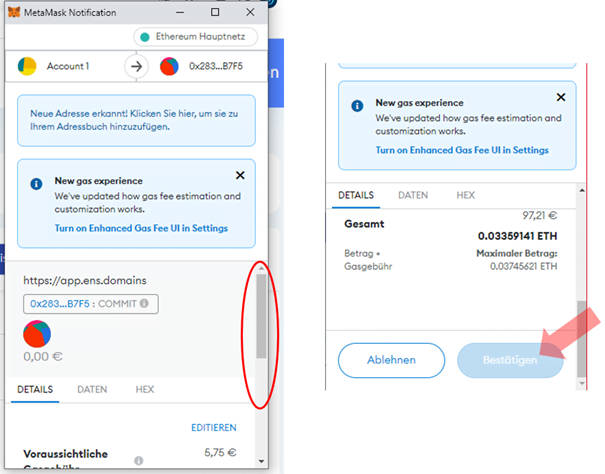 confirm MetaMask transaction