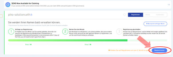 processing time for transaction on ENS page