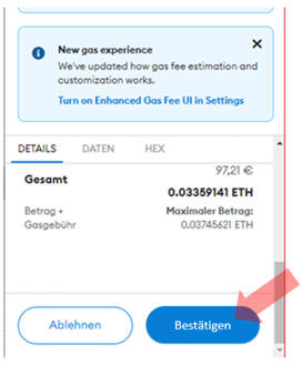 confirm transaction in MetaMask wallet