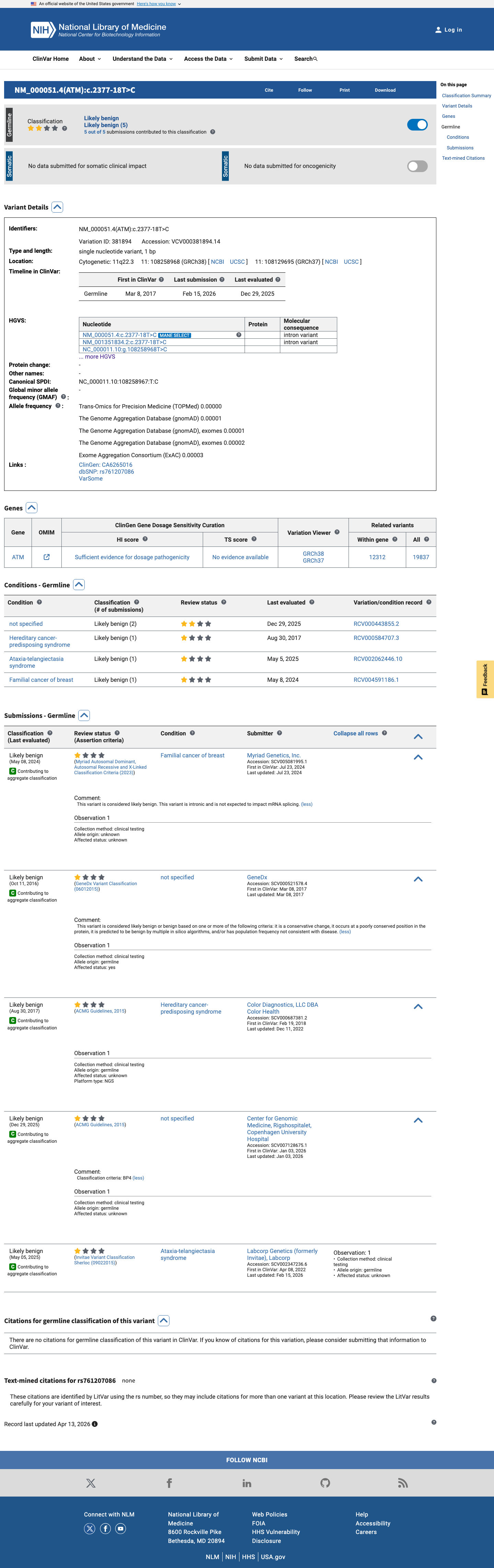 ClinVar screenshot