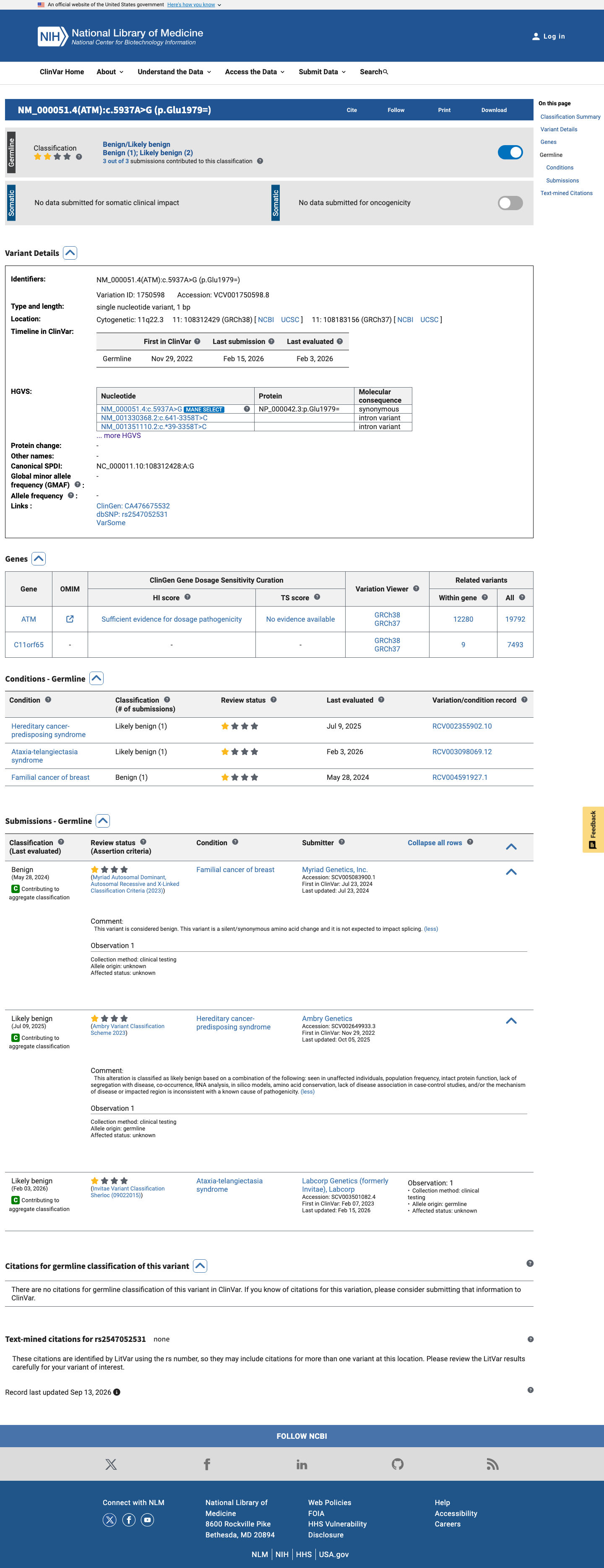 ClinVar screenshot