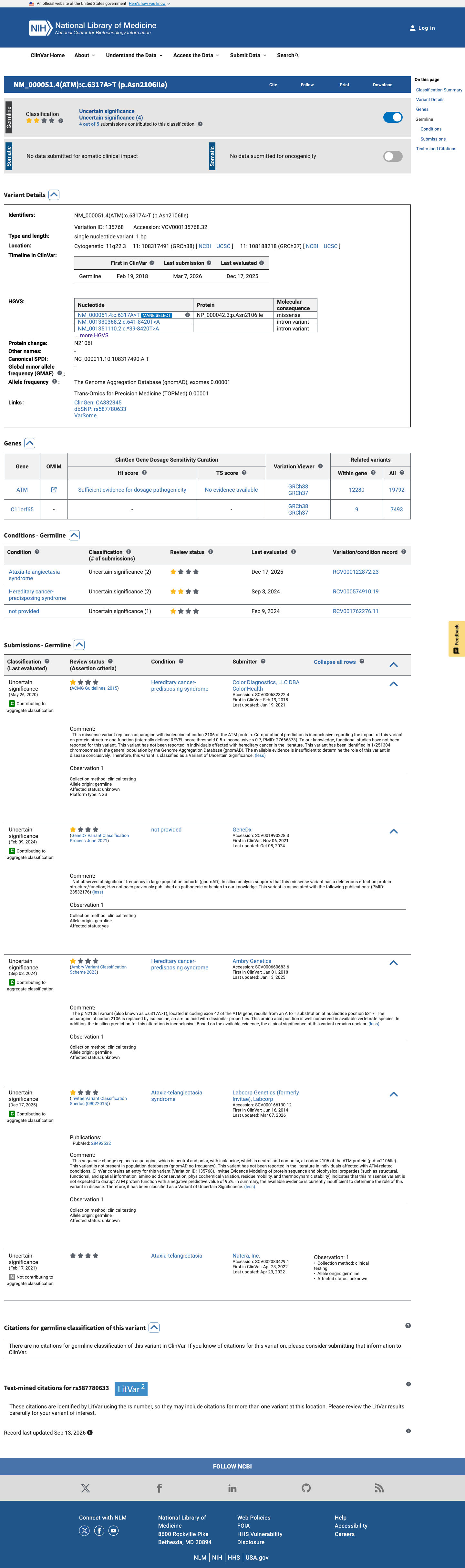 ClinVar screenshot