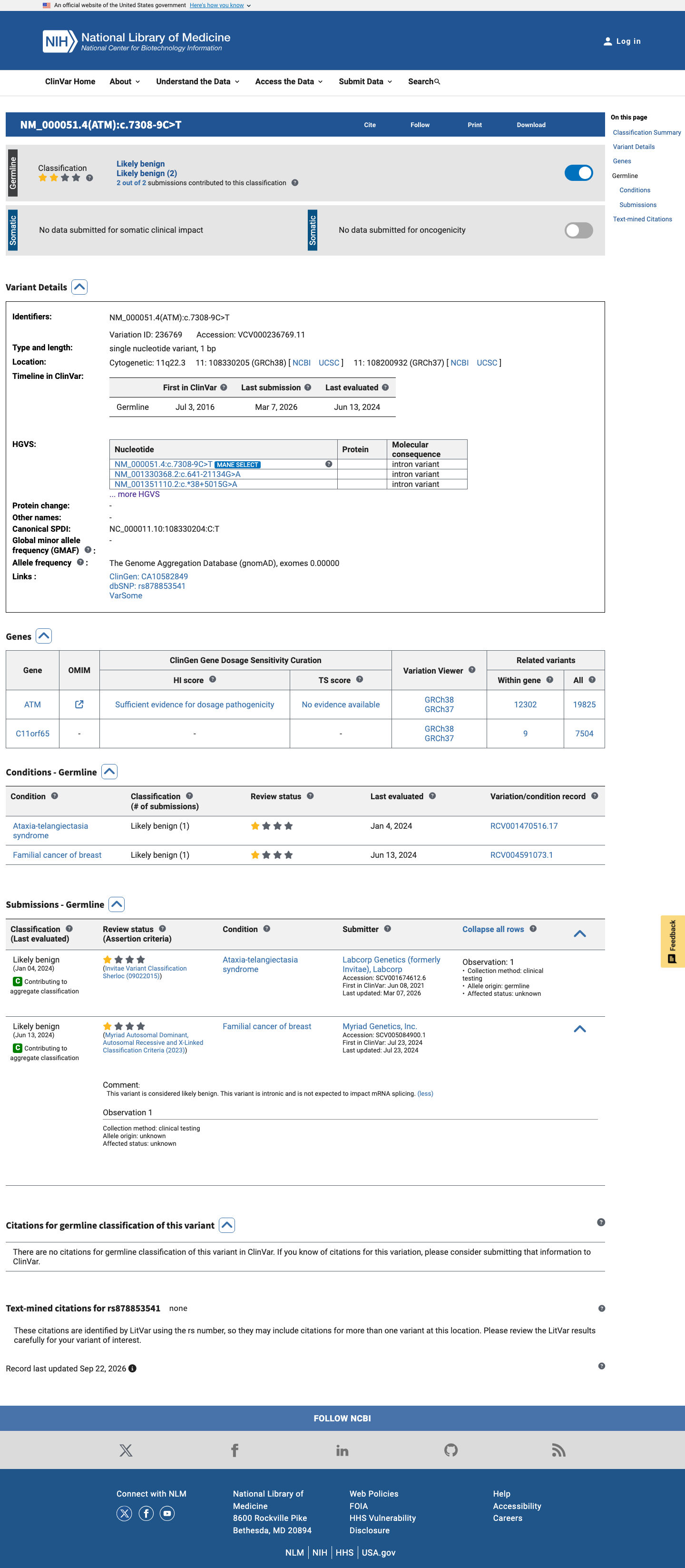 ClinVar screenshot