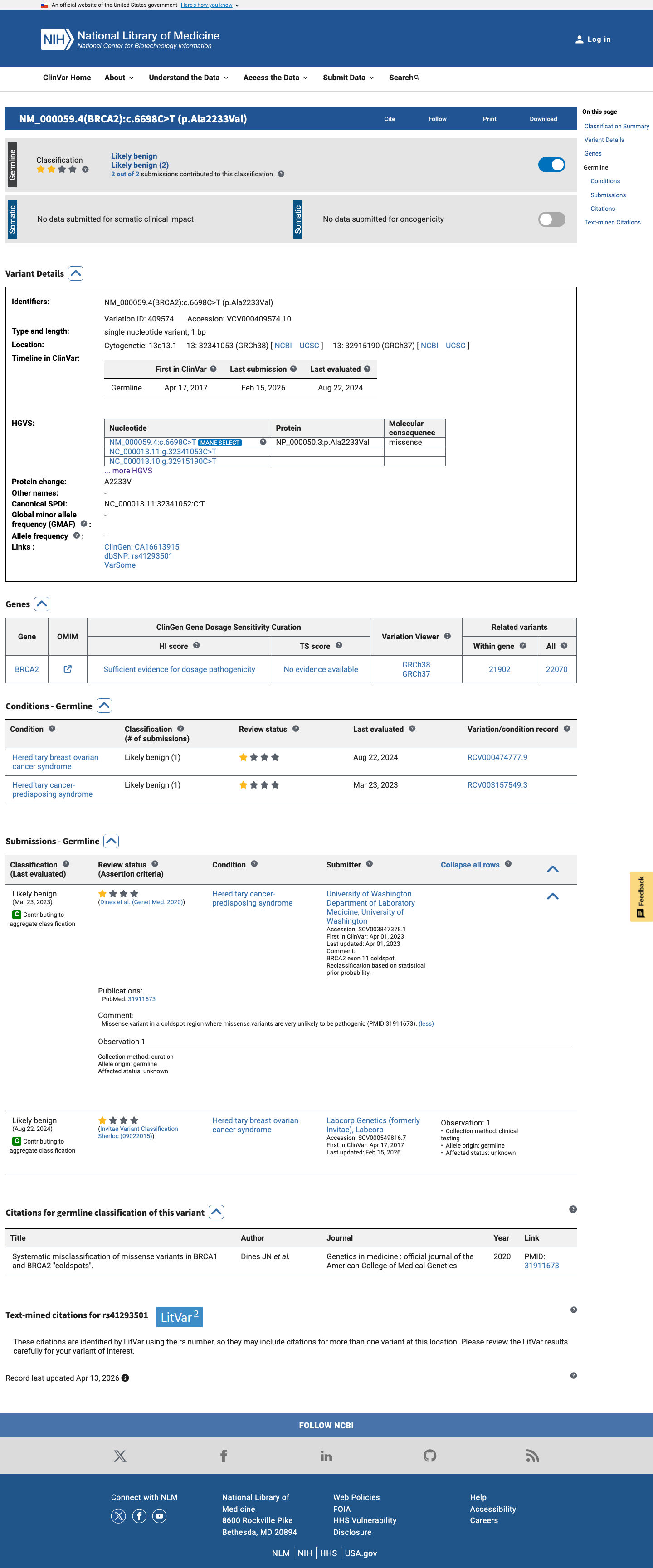 ClinVar screenshot
