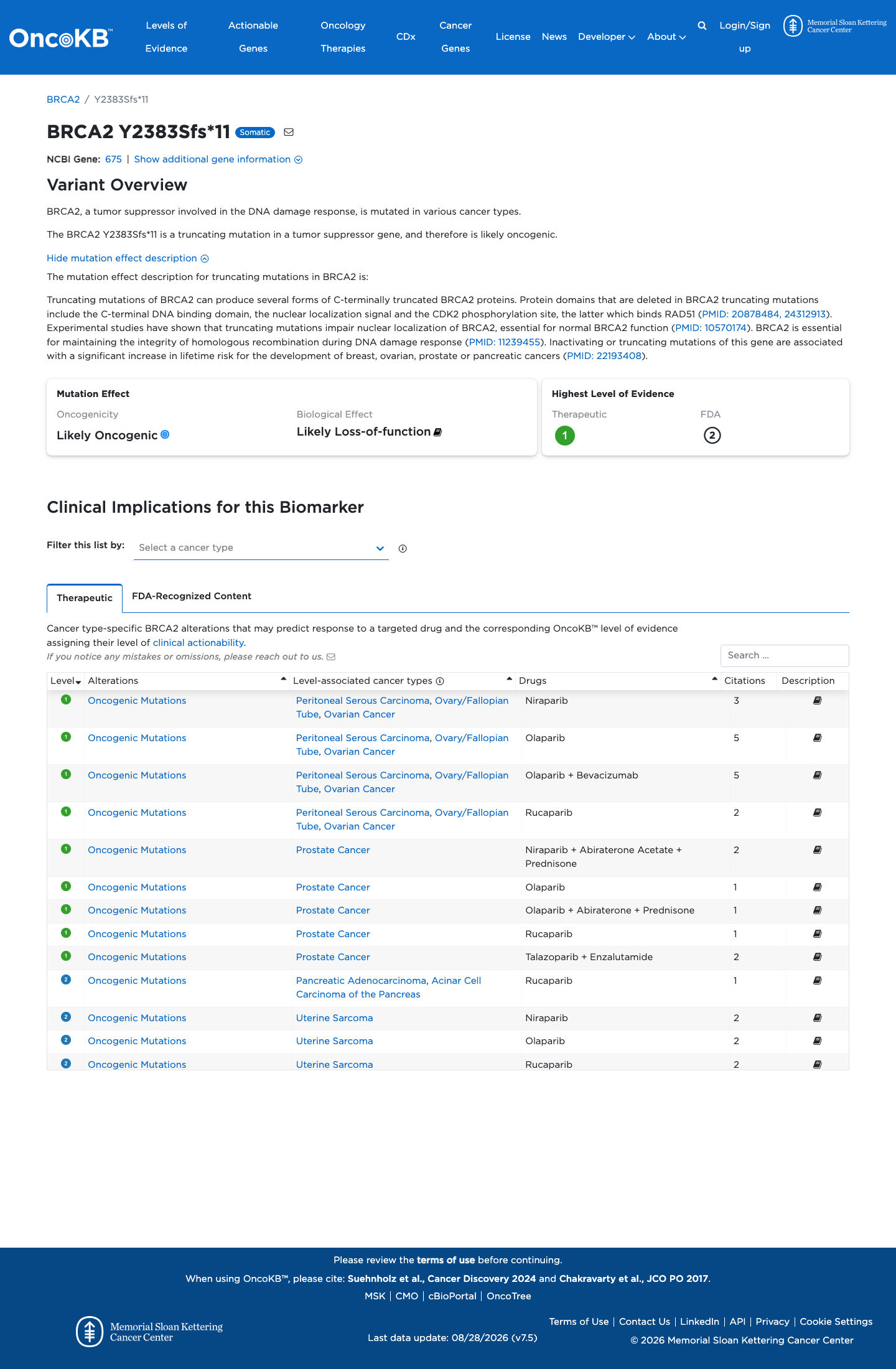 Functional / OncoKB screenshot