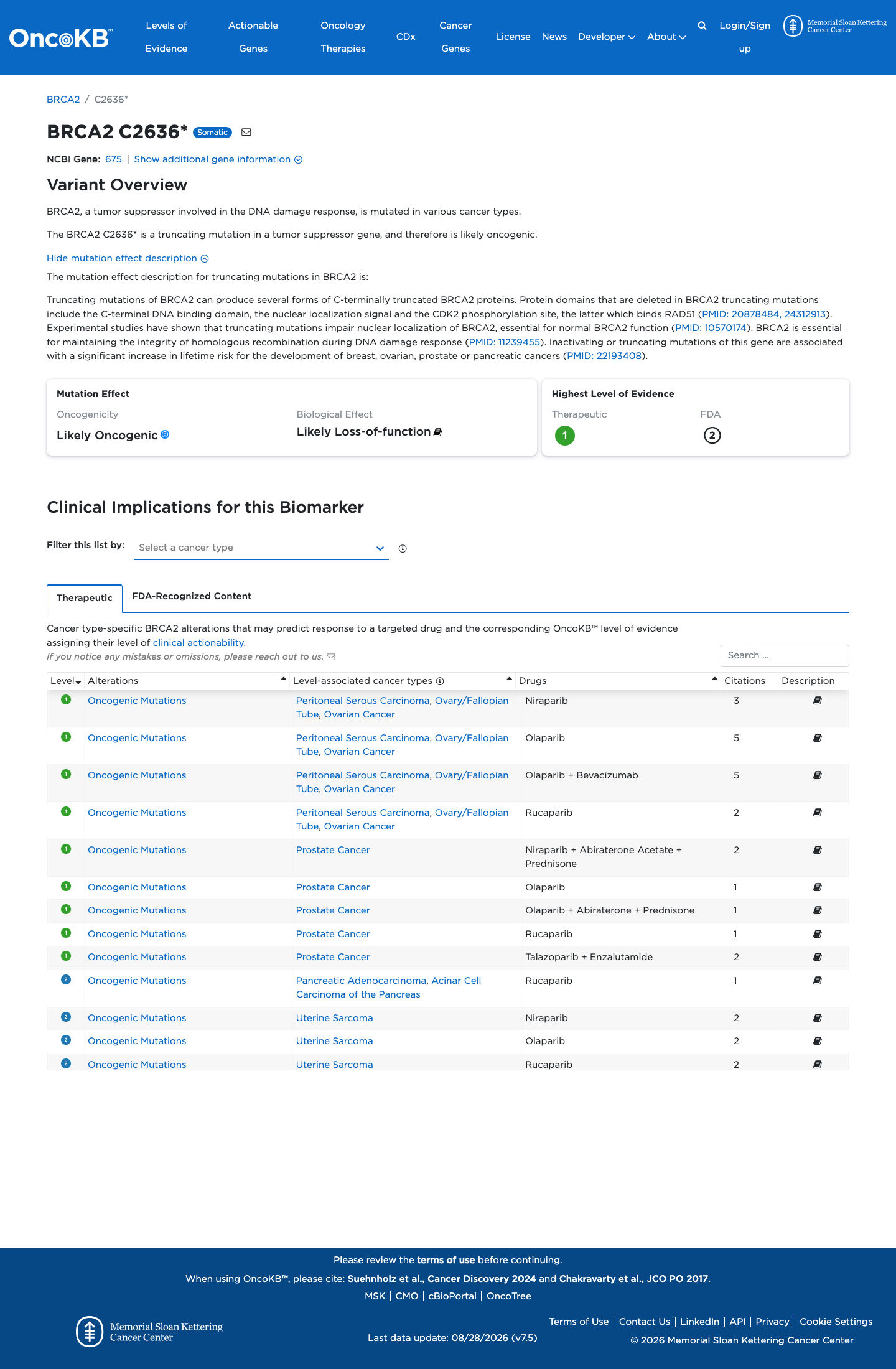 Functional / OncoKB screenshot
