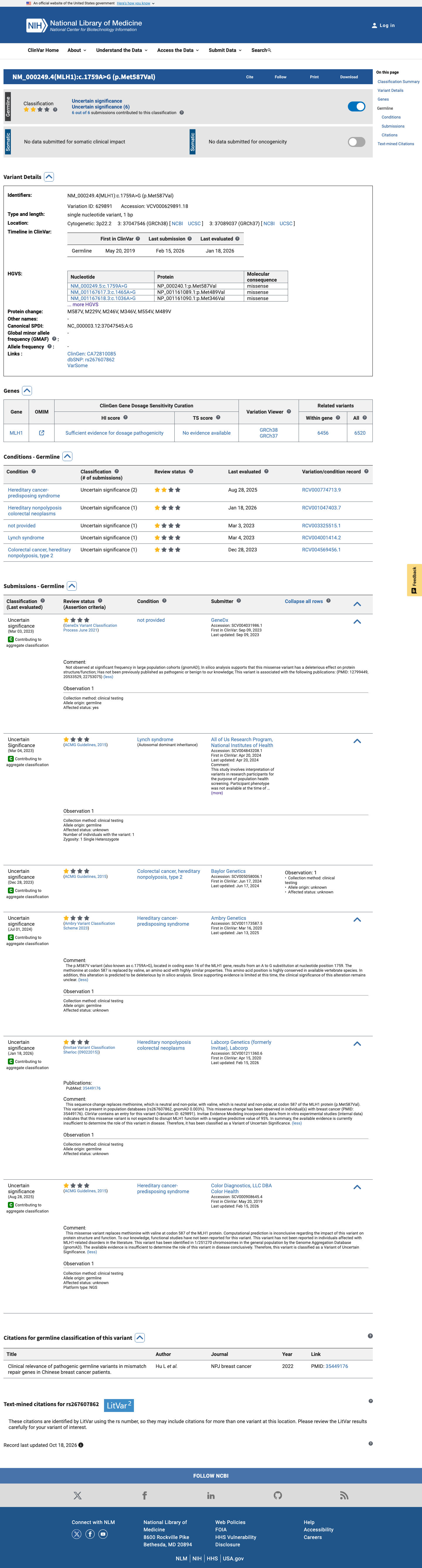 ClinVar screenshot