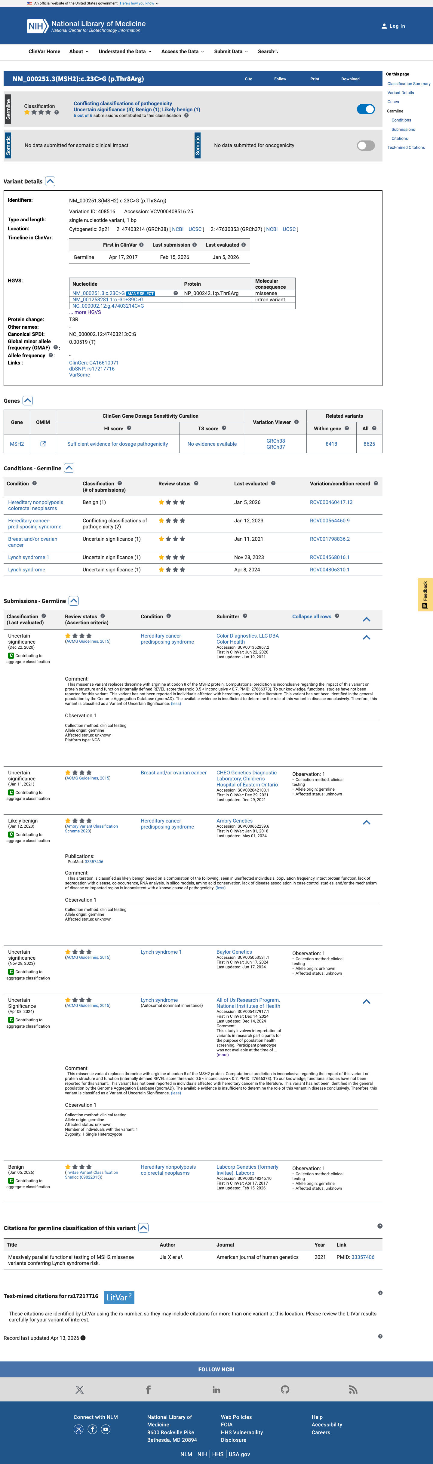 ClinVar screenshot
