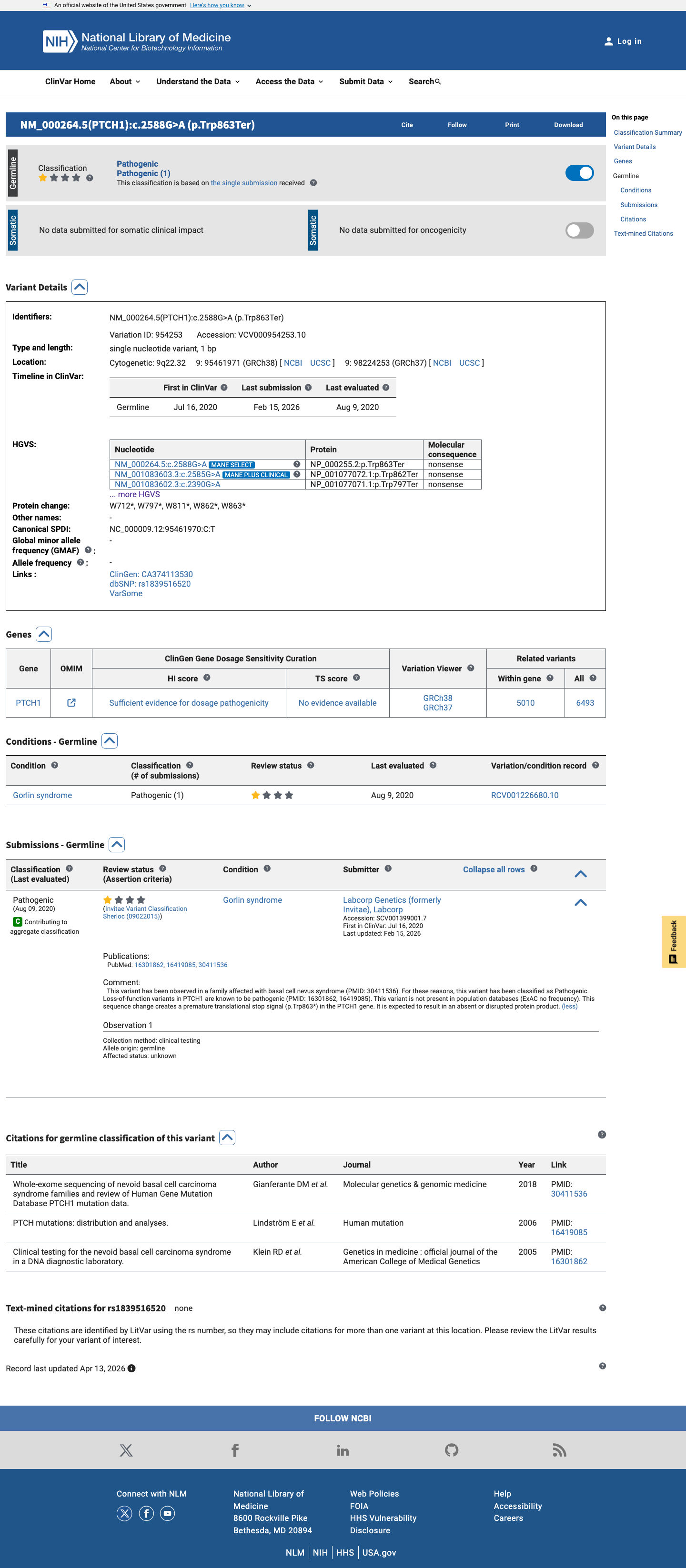 ClinVar screenshot