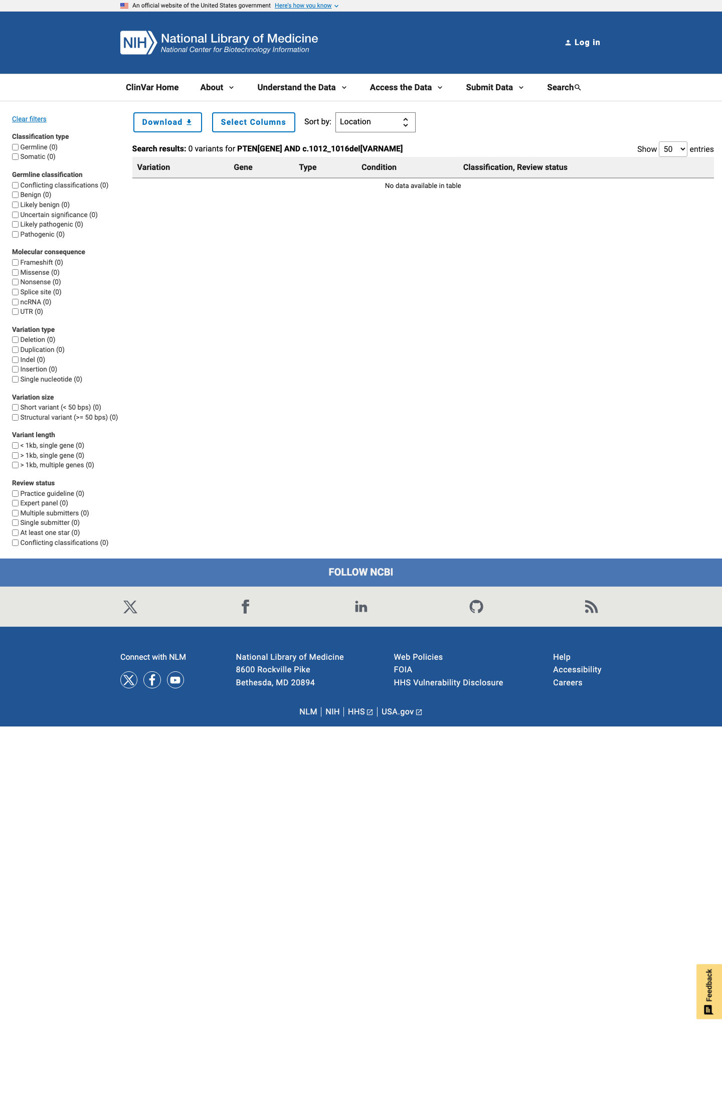 ClinVar screenshot