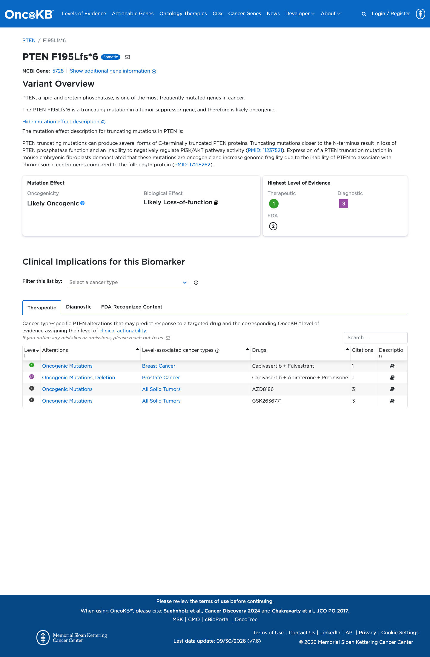 Functional / OncoKB screenshot