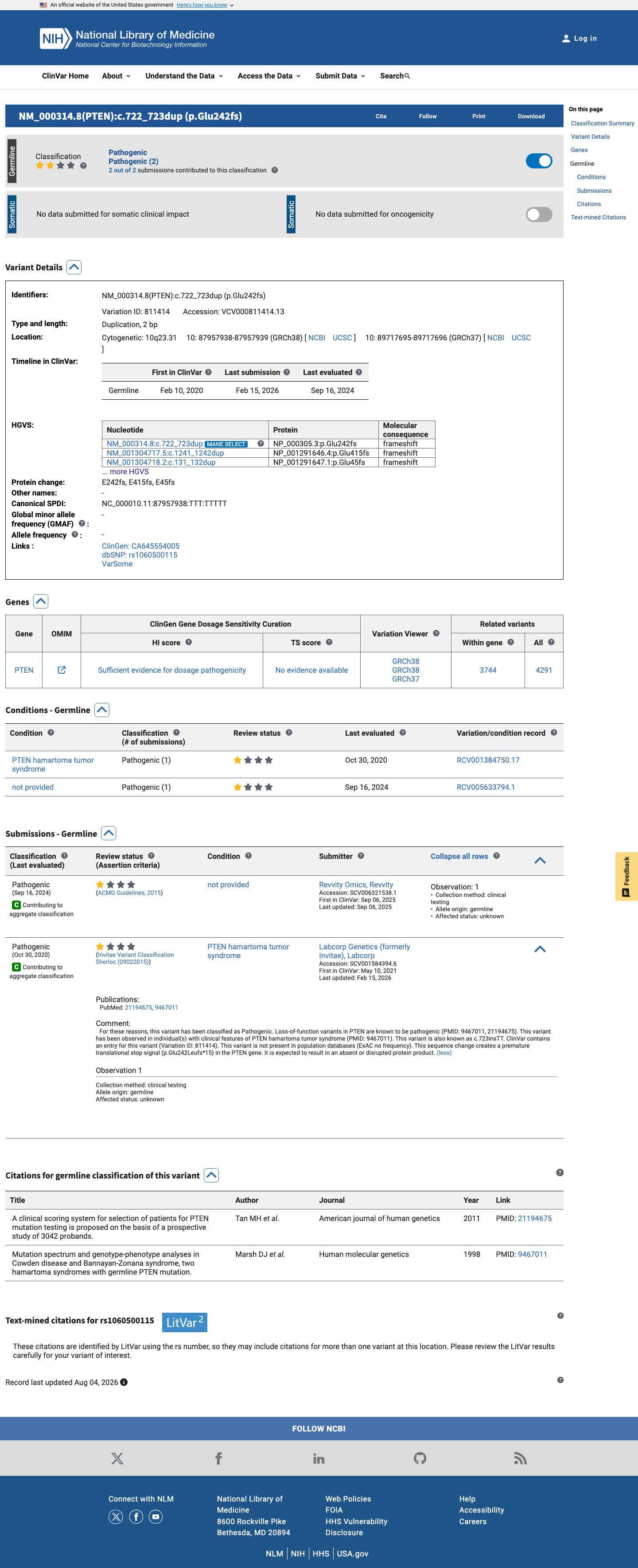ClinVar screenshot