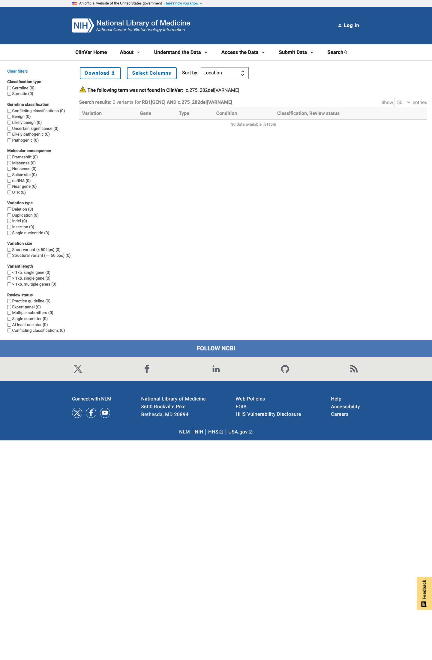 ClinVar screenshot