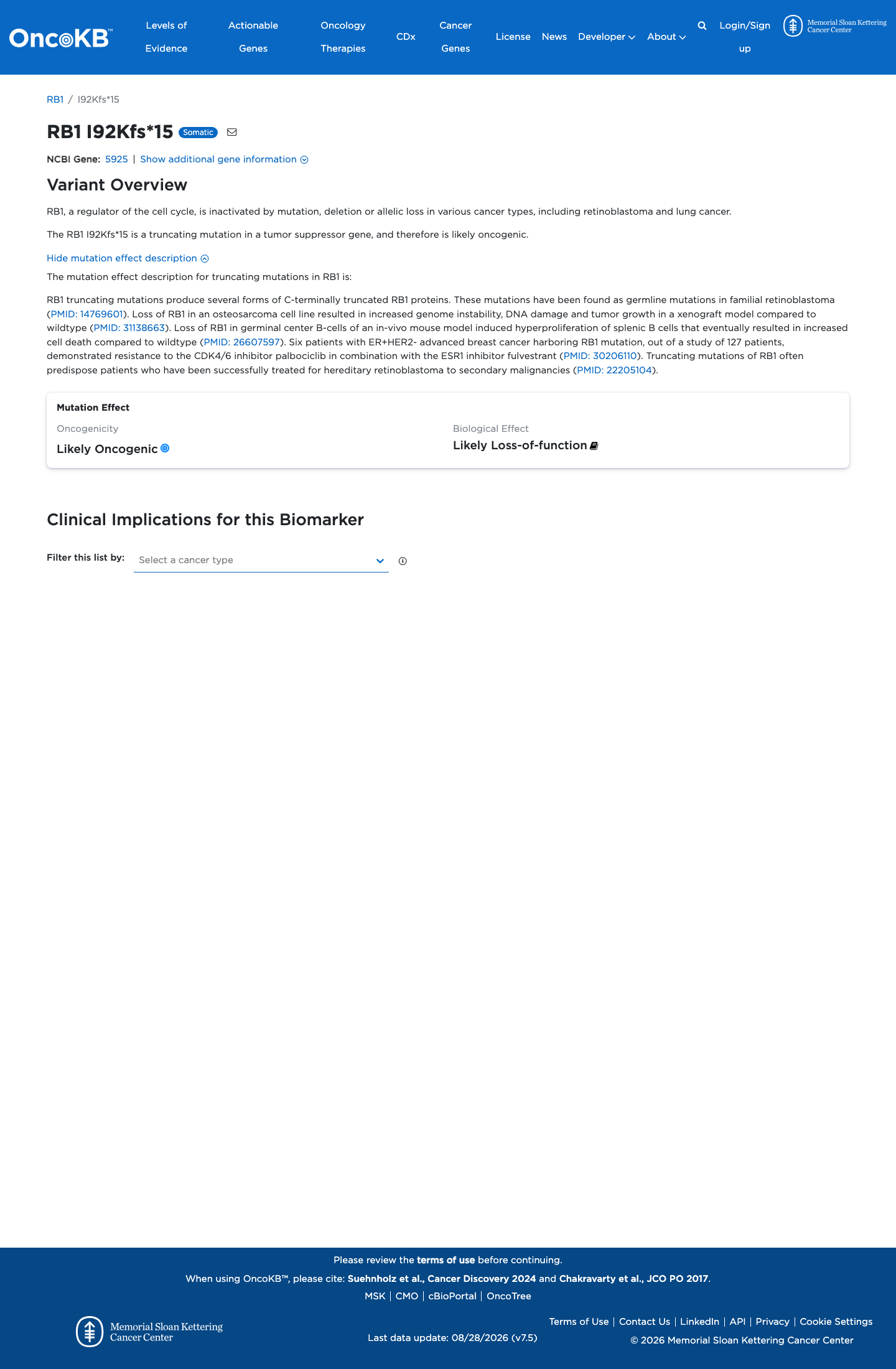 Functional / OncoKB screenshot