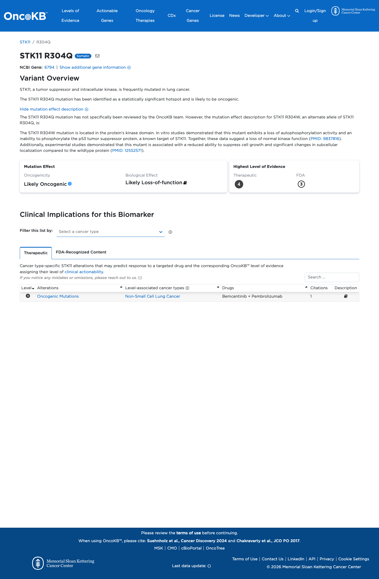 Functional / OncoKB screenshot