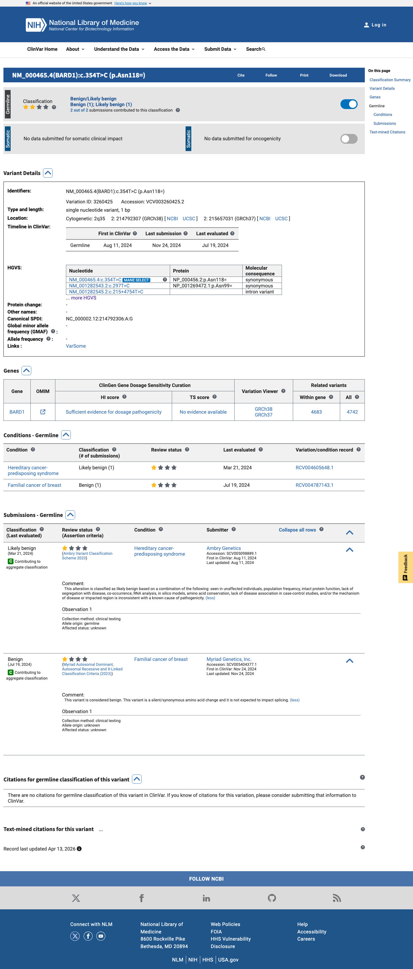 ClinVar screenshot